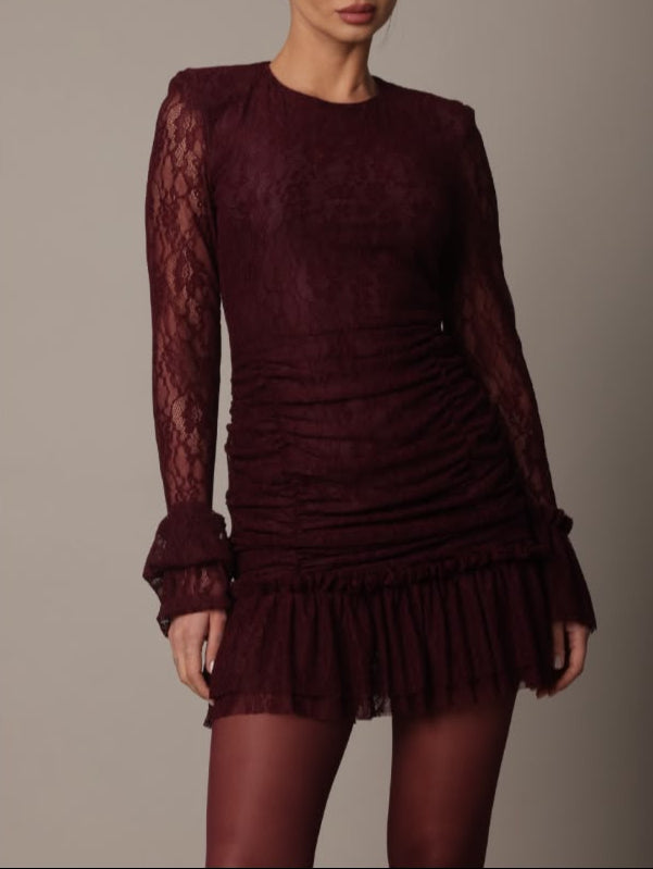 ABITO RICAMATO IN PIZZO BORDEAUX