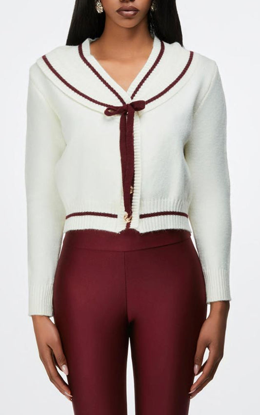 MAGLIONE CON LINEE BORDEAUX